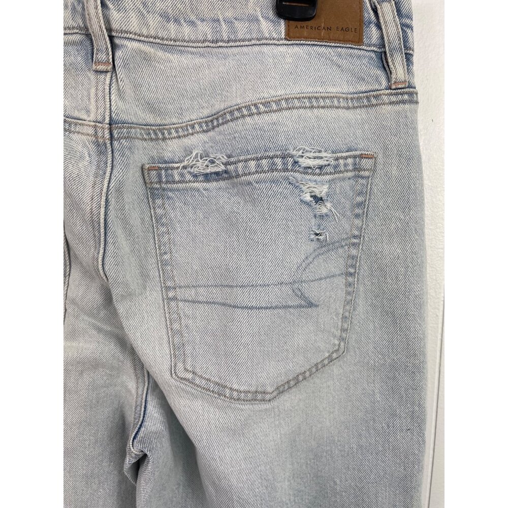 AE Stretch Super High-Waisted Straight Distressed Light Blue Jeans Womens Size 8 - Picture 6 of 11
